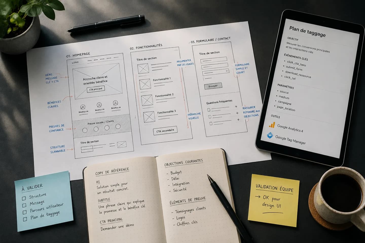 Wireframes et plan de taggage